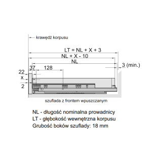 Rozměry zásuvky DXS-3D s vloženým čelem Rozměry zásuvky DXS-3D s vloženým čelem