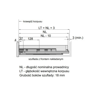 Rozměry zásuvky DXS-3D s předním panelem Rozměry zásuvky DXS-3D s předním panelem