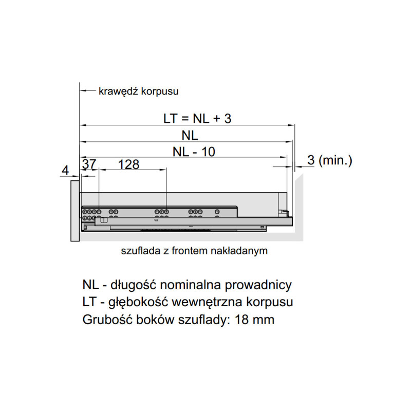Rozměry zásuvky DXS-3D s předním panelem Rozměry zásuvky DXS-3D s předním panelem