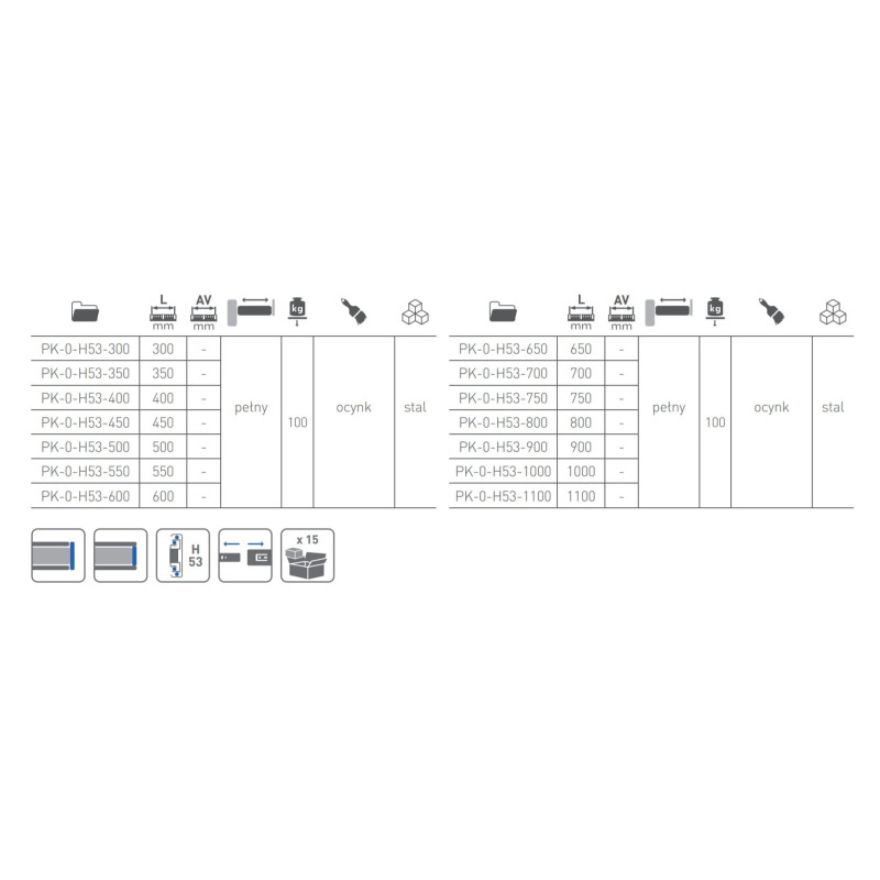 Plně výsuvný kuličkový skluz GTV H53 100 kg 700 mm Plně výsuvný kuličkový skluz GTV H53 100 kg 700 mm